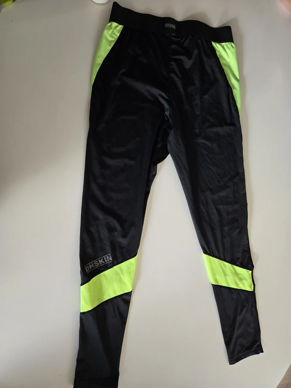 DRSKIN Mens Black and Neon Green Compression Leggings